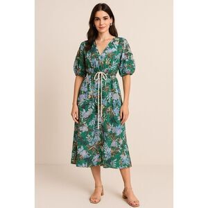 Megan‎ Park Leilani Poplin Midi Dress Green Size S